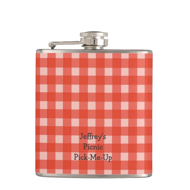 Personalised Red and White Checked Retro Flask (Front)