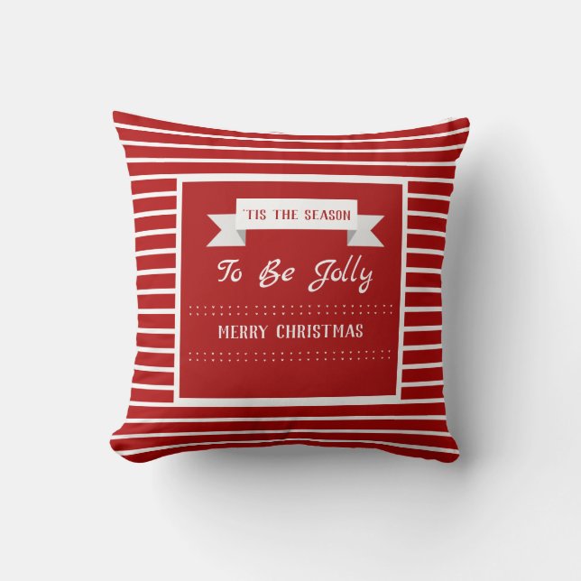 Personalised Red and White Christmas Striped Cushion (Front)