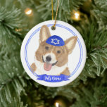 Personalised Red and White Corgi Dog Hanukkah Ceramic Tree Decoration<br><div class="desc">Celebrate your favourite mensch on a bench with personalised ornament! This design features a sweet illustration of a red and white corgi dog with a blue and white yarmulke. For the most thoughtful gifts, pair it with another item from my collection! To see more work and learn about this artist,...</div>