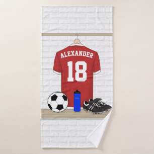 Personalised Red and White Football Soccer Jersey Bath Towel Set