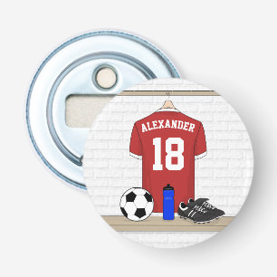 Personalised Red and White Football Soccer Jersey Bottle Opener