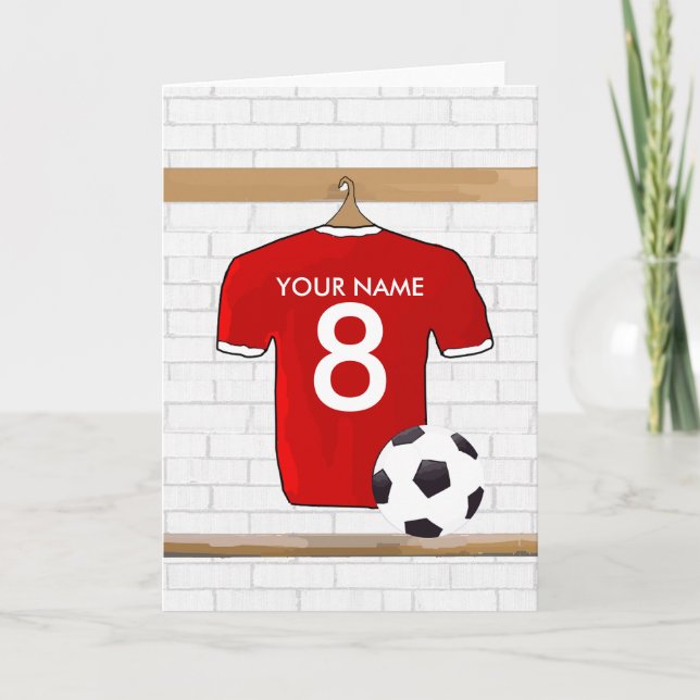 Personalised Red and White Football Soccer Jersey Card (Front)