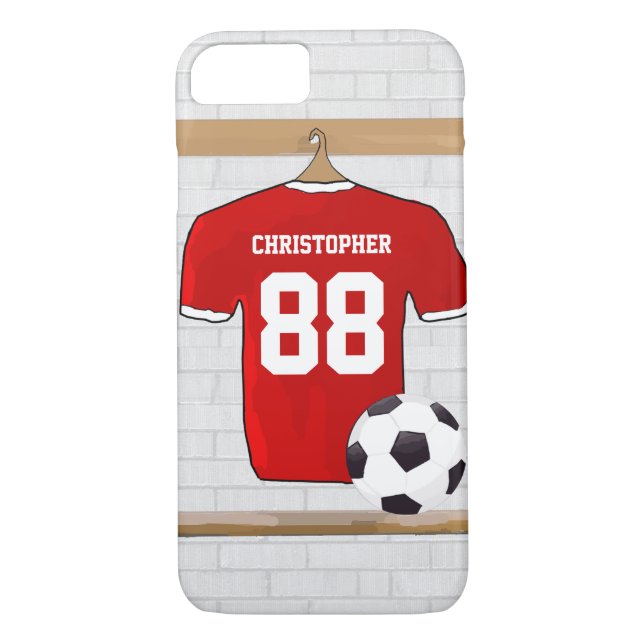 Personalised Red and White Football Soccer Jersey Case-Mate iPhone Case (Back)