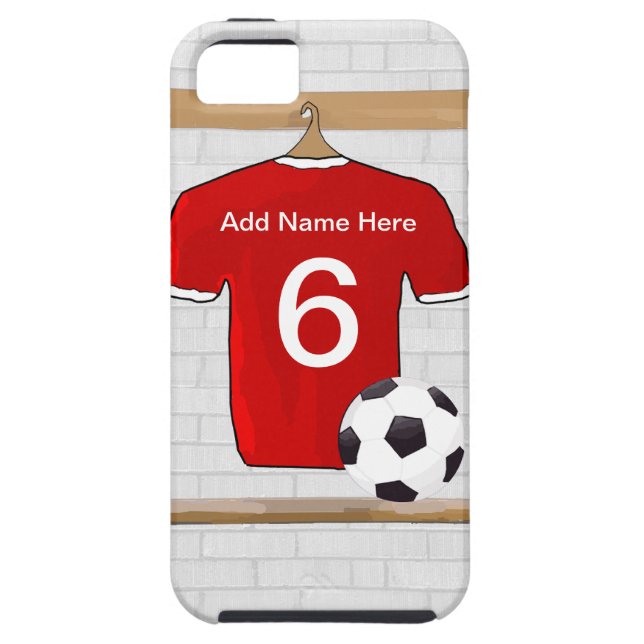 Personalised Red and White Football Soccer Jersey Case-Mate iPhone Case (Back)