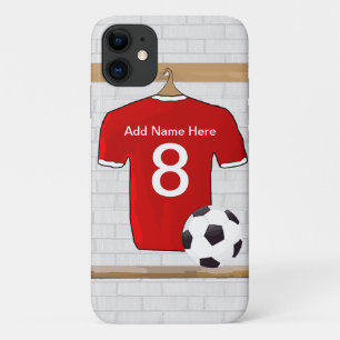 Personalised Red and White Football Soccer Jersey iPhone 11 Case