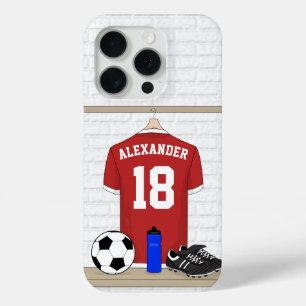Personalised Red and White Football Soccer Jersey iPhone 15 Pro Case