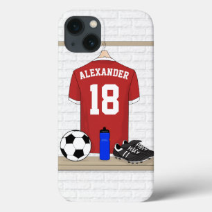 Personalised Red and White Football Soccer Jersey iPhone 13 Case