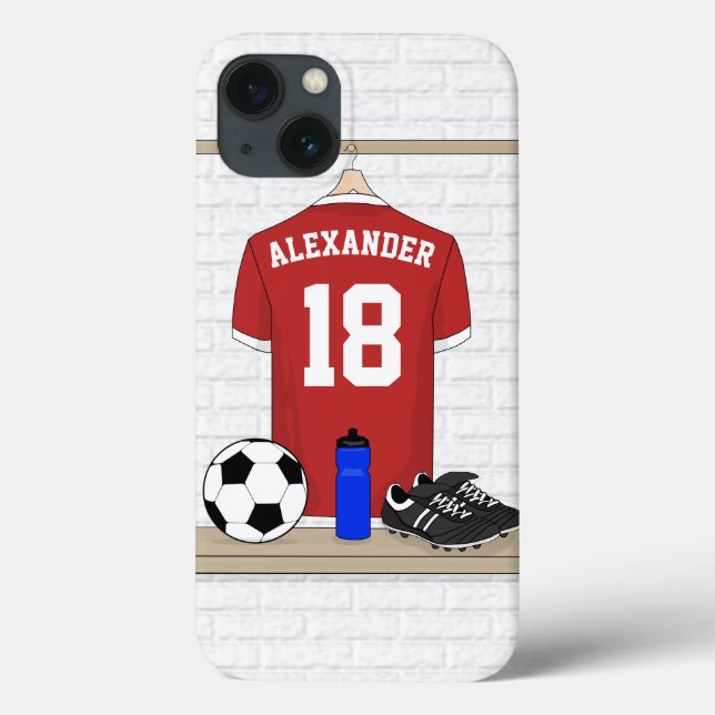 Personalised Red and White Football Soccer Jersey Case-Mate iPhone Case (Back)