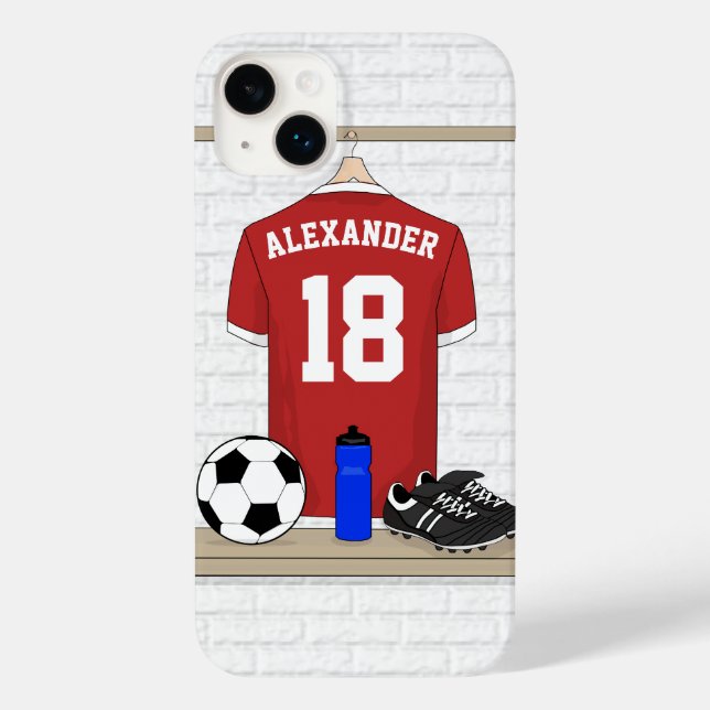 Personalised Red and White Football Soccer Jersey Case-Mate iPhone Case (Back)