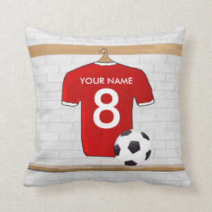 Personalised Red and White Football Soccer Jersey Cushion
