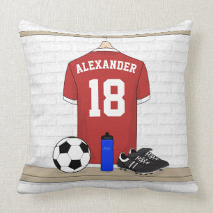 Personalised Red and White Football Soccer Jersey Cushion