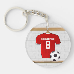 Personalised Red and White Football Soccer Jersey Key Ring