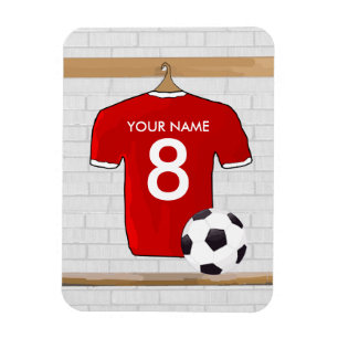 Personalised Red and White Football Soccer Jersey Magnet
