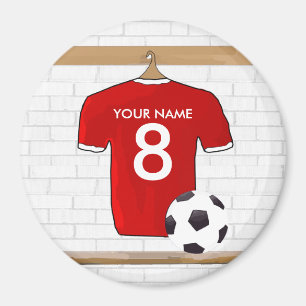 Personalised Red and White Football Soccer Jersey Magnet