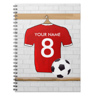 Personalised Red and White Football Soccer Jersey Notebook