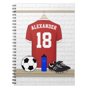 Personalised Red and White Football Soccer Jersey Notebook
