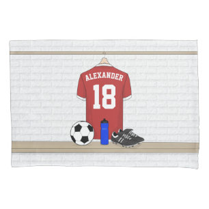 Personalised Red and White Football Soccer Jersey Pillowcase