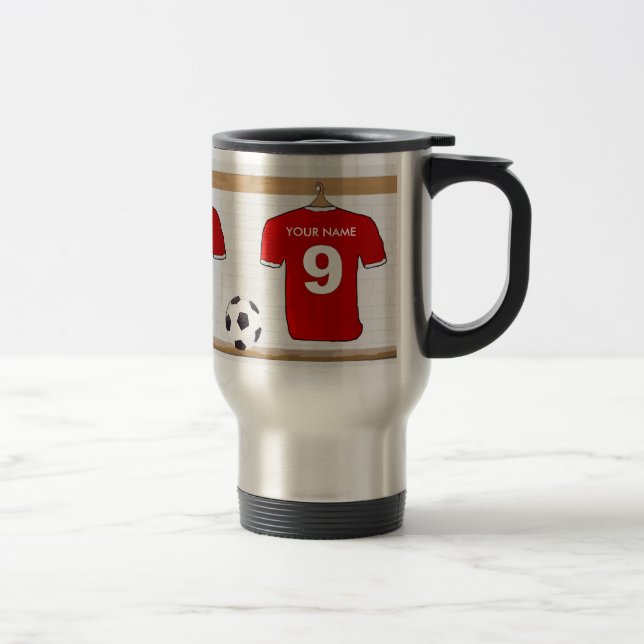 Personalised Red and White Football Soccer Jersey Travel Mug (Right)