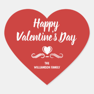 Personalised Red and White Happy Valentines Day Heart Sticker