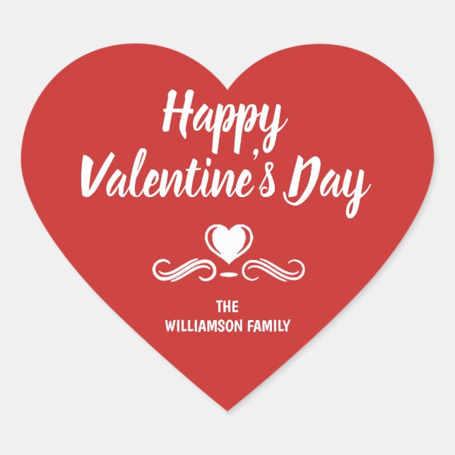 Personalised Red and White Happy Valentines Day Heart Sticker (Front)