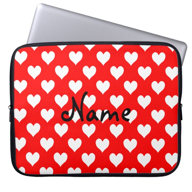 Personalised Red and White Heart Pattern Laptop Sleeve (Front)