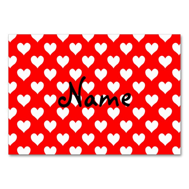 Personalised Red and White Heart Pattern Table Number (Front)