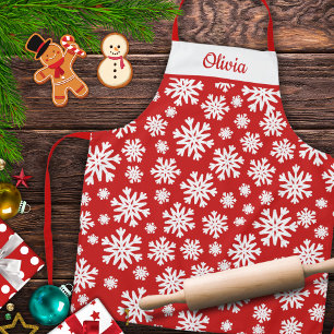 Personalised Red And White Holiday Snowflake Apron