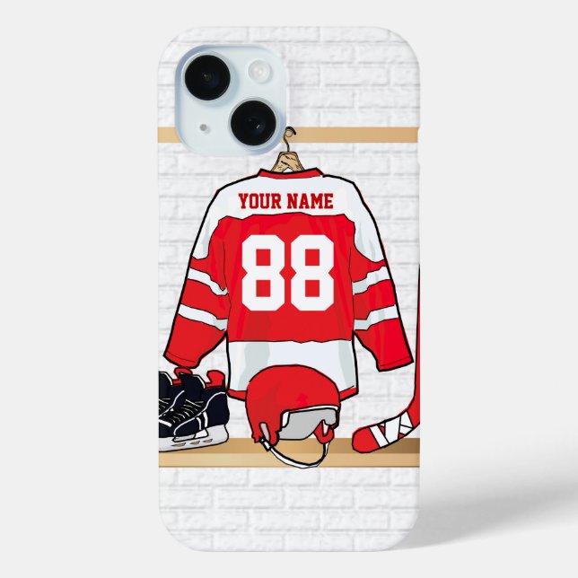 Personalised Red and White Ice Hockey Jersey Case-Mate iPhone Case (Back)