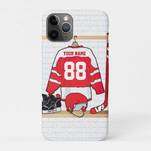 Personalised Red and White Ice Hockey Jersey iPhone 11 Pro Case