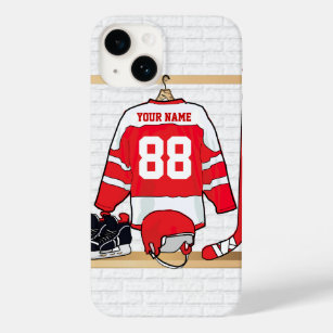 Personalised Red and White Ice Hockey Jersey Case-Mate iPhone Case