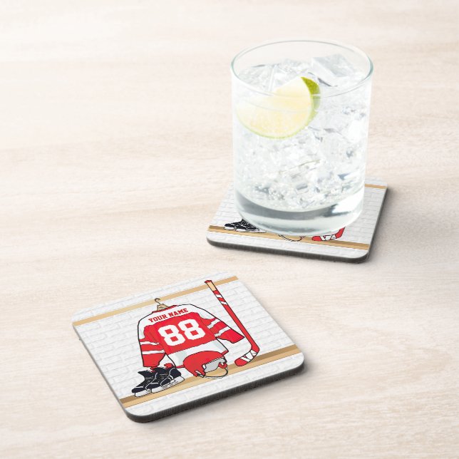 Personalised Red and White Ice Hockey Jersey Coaster (Right Side)