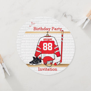 Personalised Red and White Ice Hockey Jersey Invitation