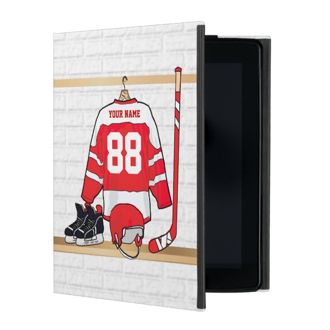 Personalised Red and White Ice Hockey Jersey iPad Case (Front)