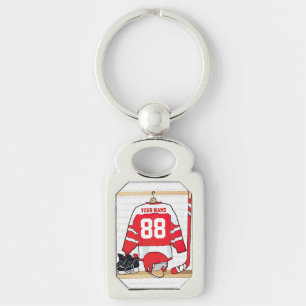 Personalised Red and White Ice Hockey Jersey Key Ring