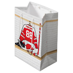Personalised Red and White Ice Hockey Jersey Medium Gift Bag