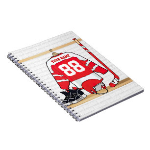 Personalised Red and White Ice Hockey Jersey Notebook