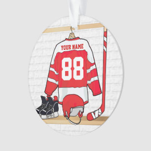 Personalised Red and White Ice Hockey Jersey Ornament