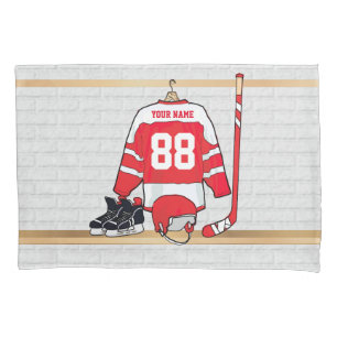 Personalised Red and White Ice Hockey Jersey Pillowcase