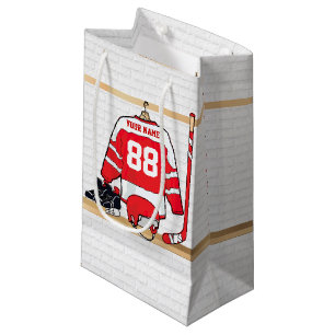 Personalised Red and White Ice Hockey Jersey Small Gift Bag