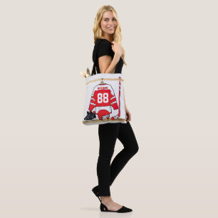 Personalised Red and White Ice Hockey Jersey Tote Bag