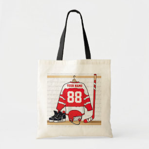 Personalised Red and White Ice Hockey Jersey Tote Bag