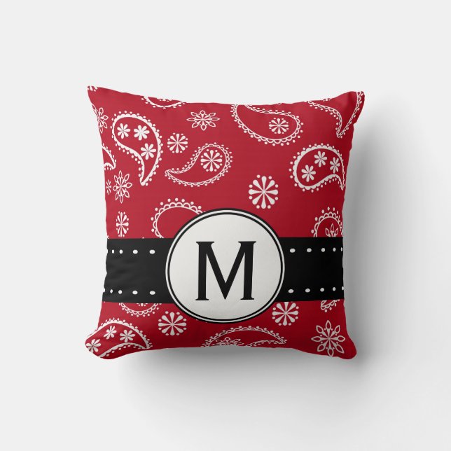 Personalised Red and White Paisley Pattern Country Cushion (Front)