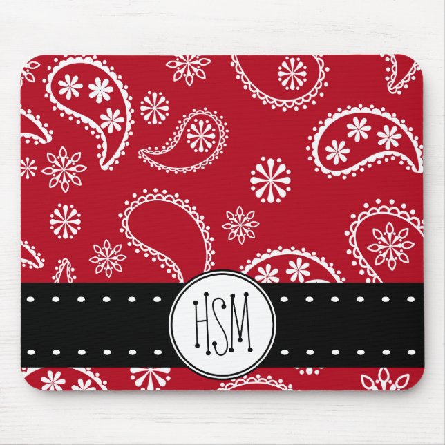 Personalised Red and White Paisley Pattern Country Mouse Mat (Front)