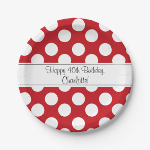 Personalised Red and White Polka Dot Paper Plates