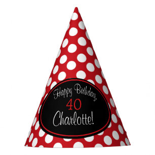 Personalised Red and White Polka Dot Party Hat