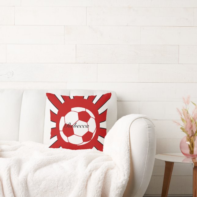 Personalised red and white soccer design cushion (Couch)