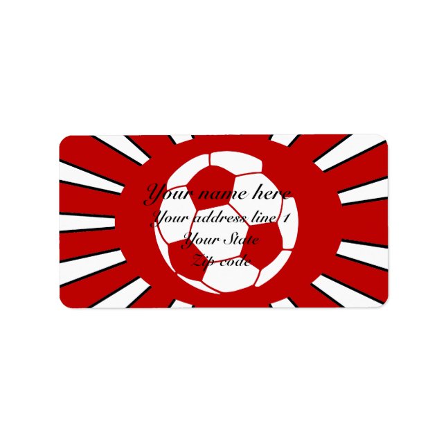 Personalised red and white soccer design label (Front)