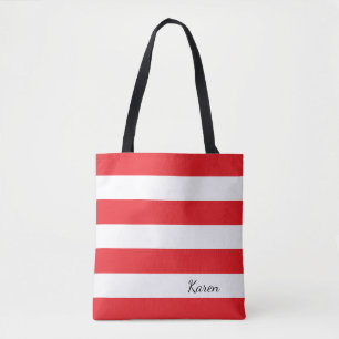 Personalised Red and White Striped Tote