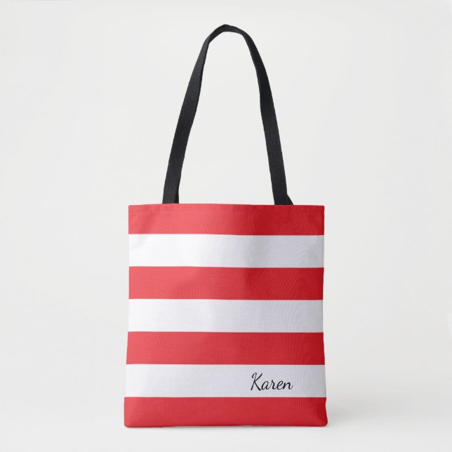 Personalised Red and White Striped Tote Bag (Front)