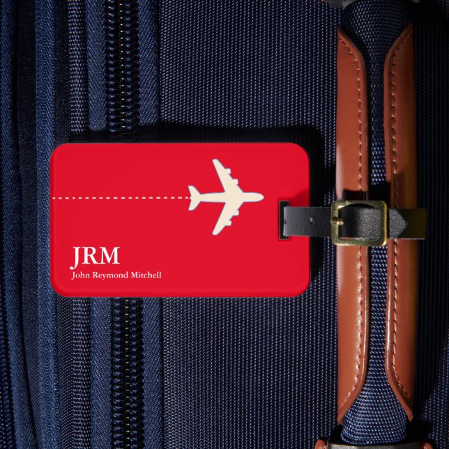 Personalised Red and White Travel Aeroplane  Luggage Tag (Front Insitu 4)